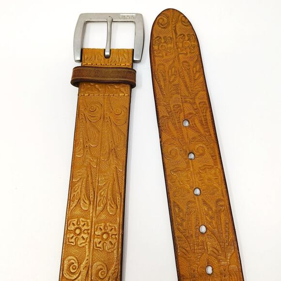 Lauren Ralph Lauren LRL Belt Womens XL Tan Embossed Floral Boho Western main image 5